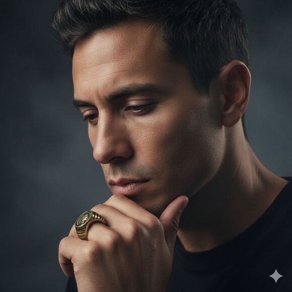 Vintage Coin Ring Roman  Gold Tone Men's Emperor Profile Signet Style Retro Bold - Picture 2 of 10